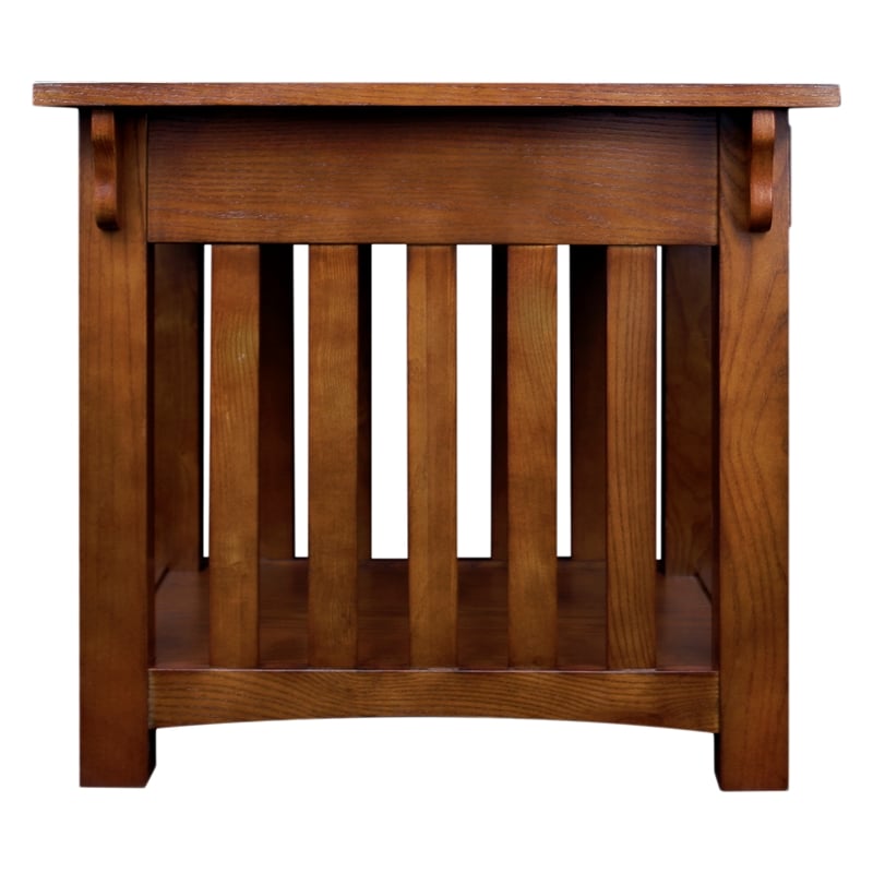 Leick Furniture Wood Mission End Table with Storage Drawer and Shelf in Oak