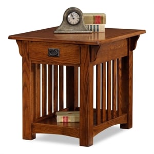 Leick Furniture Wood Mission End Table with Storage Drawer and Shelf in Oak