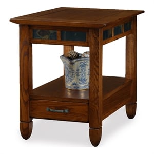 Leick Furniture Slatestone Wood Storage End Table in a Rustic Oak Finish