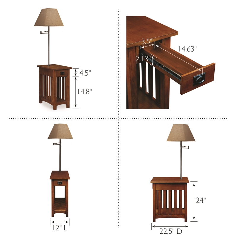 Leick Furniture Mission Chairside Solid Wood Lamp Table Medium in Oak