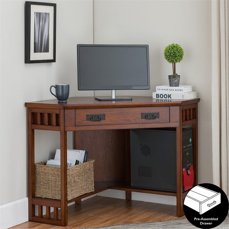 Leick Furniture Corner Computer Desk in Mission Oak