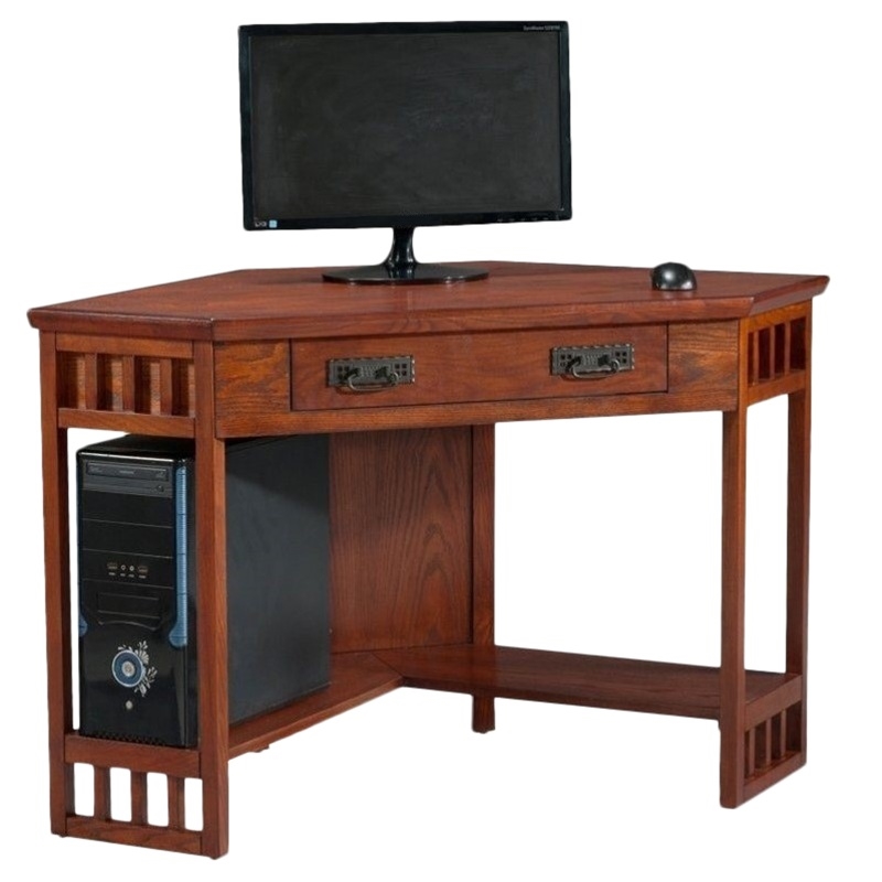 Leick Furniture Corner Computer Desk in Mission Oak