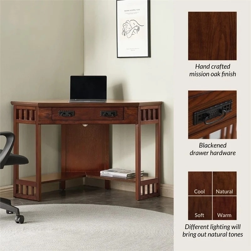 Leick Furniture Corner Computer Desk in Mission Oak