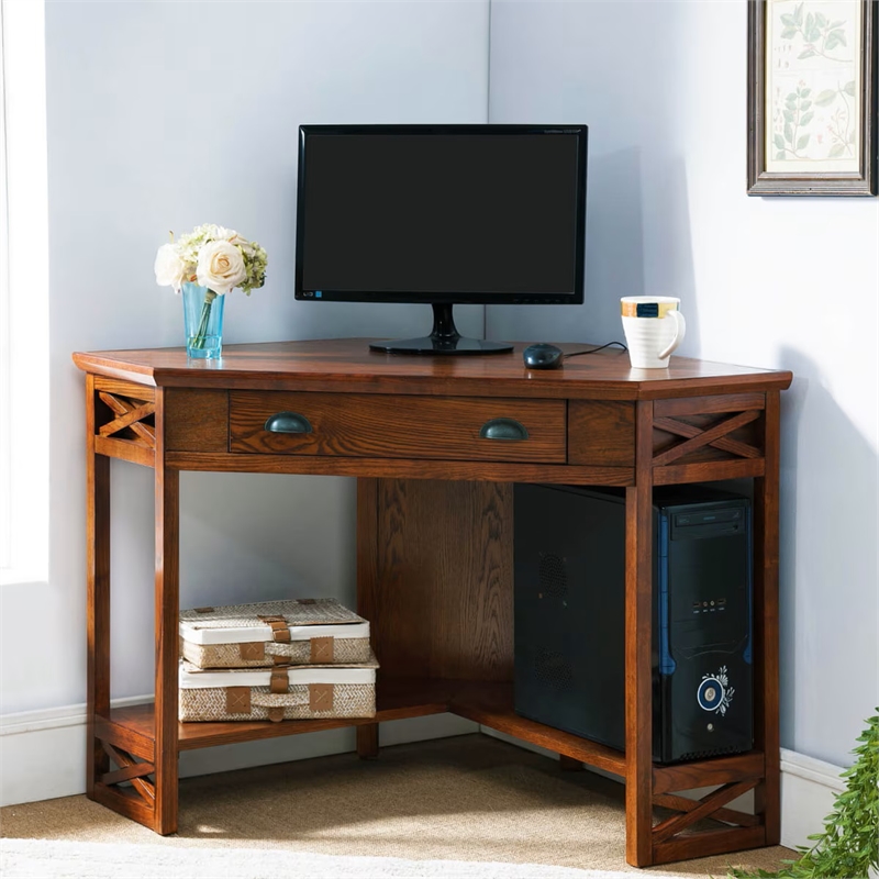 Leick Furniture Corner Computer Desk in Oak