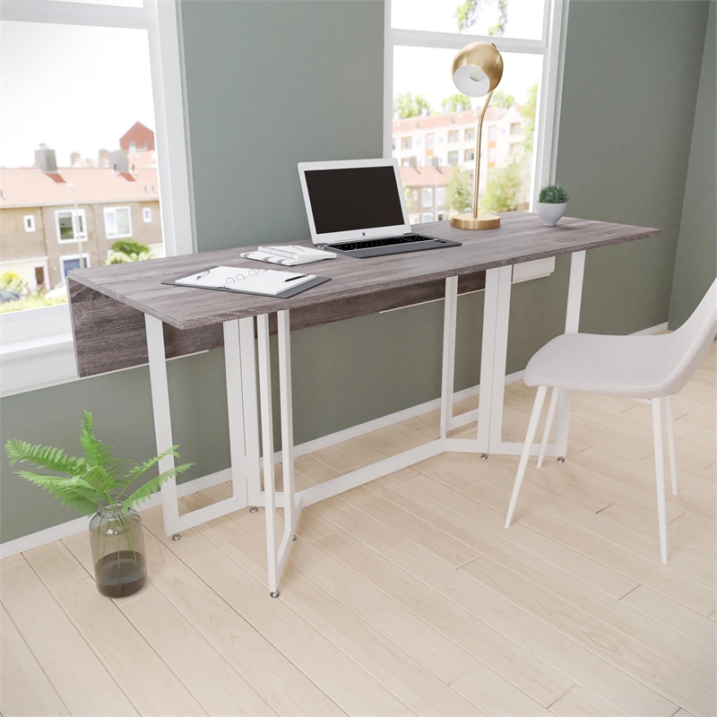 Holly & Martin Driness Drop Leaf Dining Table in Gray/White