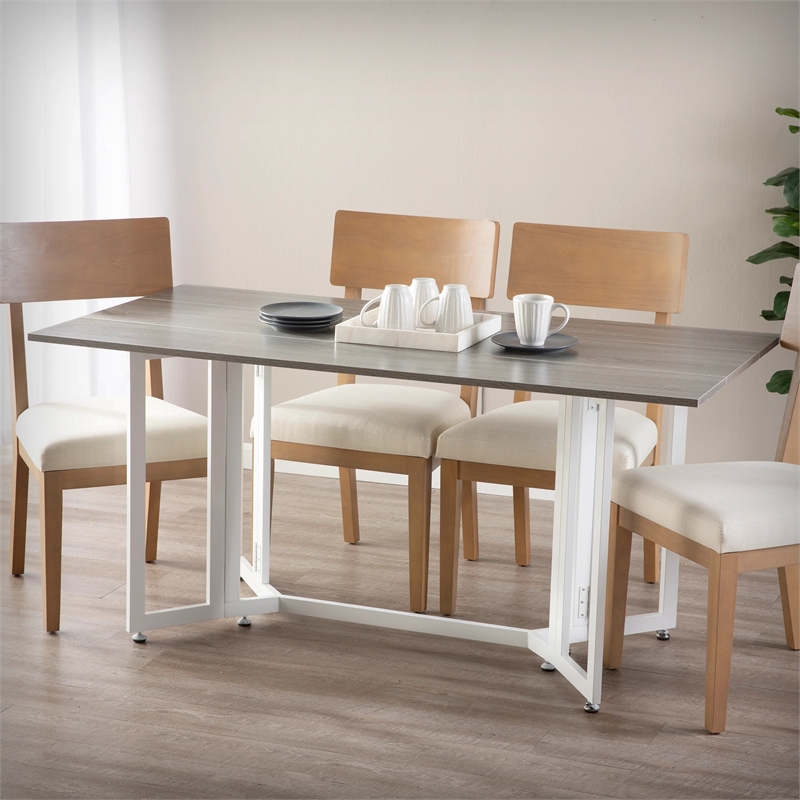 Holly & Martin Driness Drop Leaf Dining Table in Gray/White