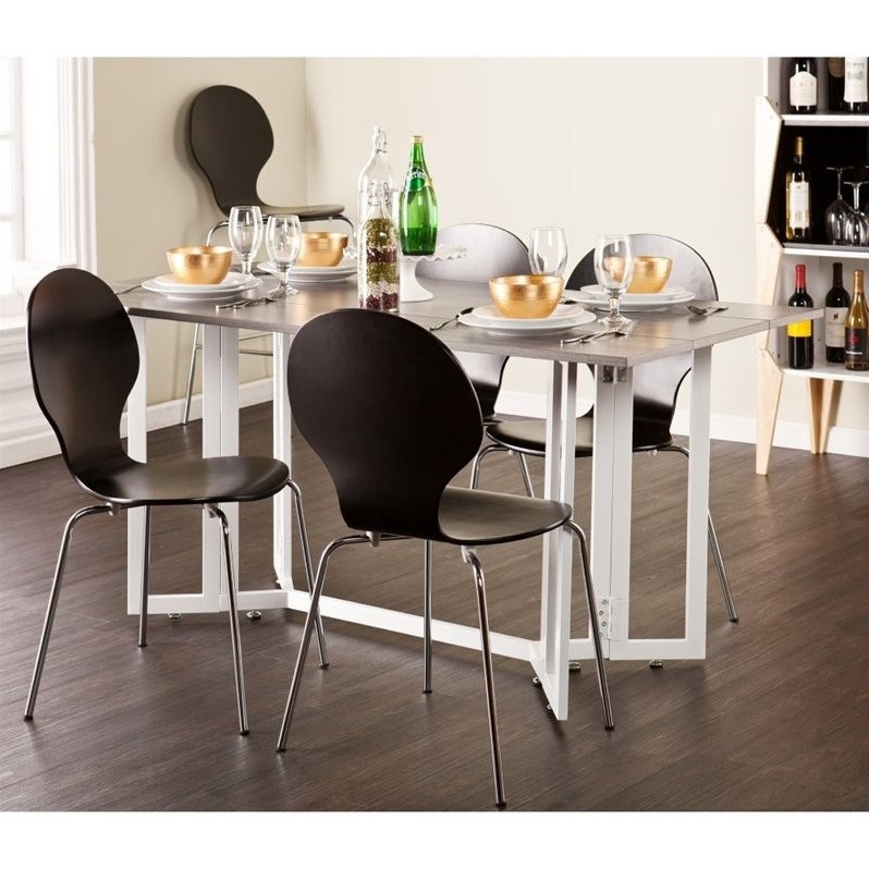 Holly & Martin Driness Drop Leaf Dining Table in Gray/White