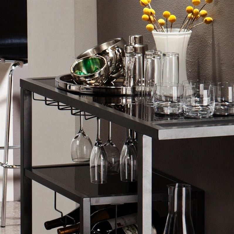 Holly & Martin Zephs Bar Cart in Gunmetal Gray with Black Glass
