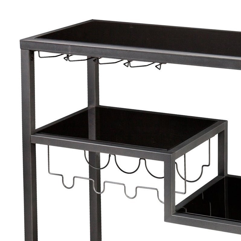 Holly & Martin Zephs Bar Cart in Gunmetal Gray with Black Glass