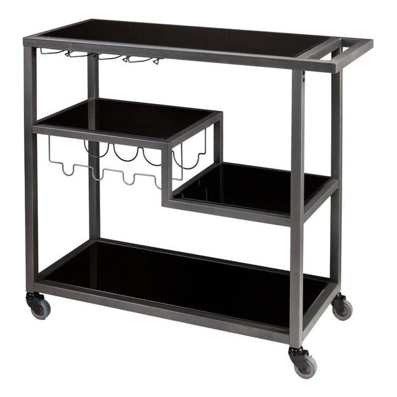 Holly & Martin Zephs Bar Cart in Gunmetal Gray with Black Glass