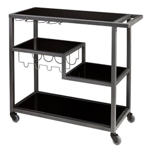 Holly & Martin Zephs Bar Cart in Gunmetal Gray with Black Glass