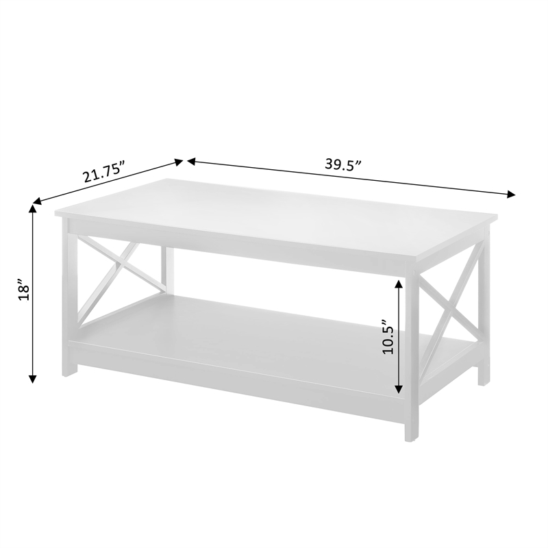 Convenience Concepts Oxford Coffee Table with Shelf in White Wood Finish