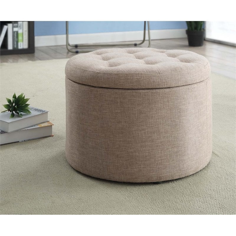 Convenience Concepts Designs4Comfort Round Ottoman in Beige Fabric