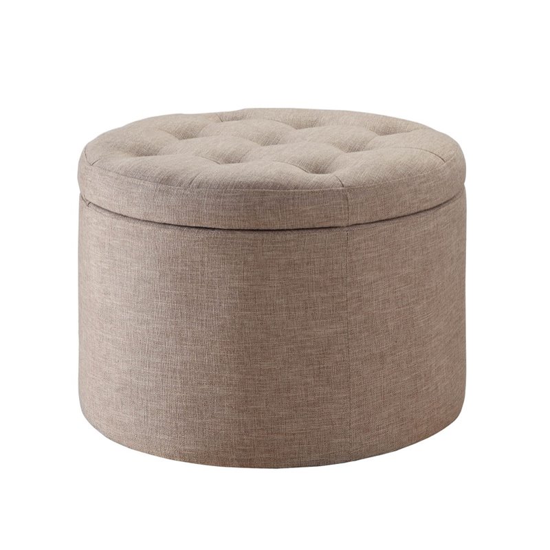 Convenience Concepts Designs4Comfort Round Ottoman in Beige Fabric