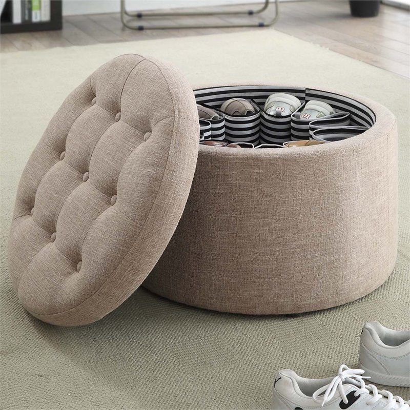 Convenience Concepts Designs4Comfort Round Ottoman in Beige Fabric