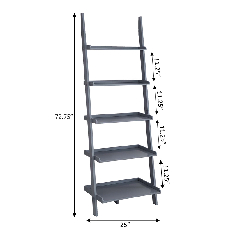 American Heritage Five-Shelf Ladder Bookcase in Gray Solid Wood Finish