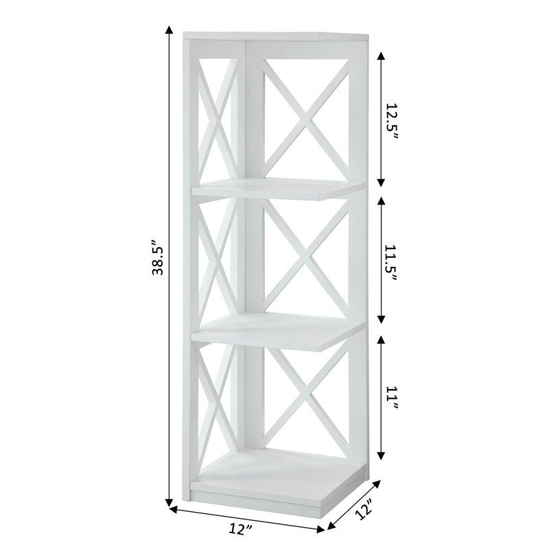Convenience Concepts Oxford Three-Shelf Corner Bookcase in White Wood Finish