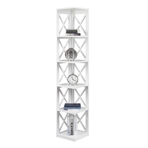 Convenience Concepts Oxford 5 Shelf Corner Bookcase in White Wood Finish