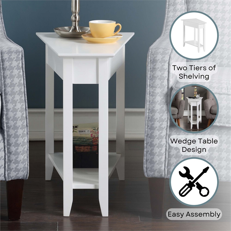 Convenience Concepts American Heritage Wedge End Table in White Wood Finish