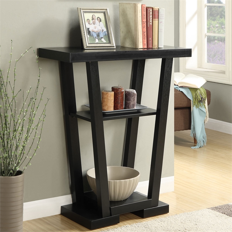 Convenience Concepts Newport V Console Table in Black Wood Finish