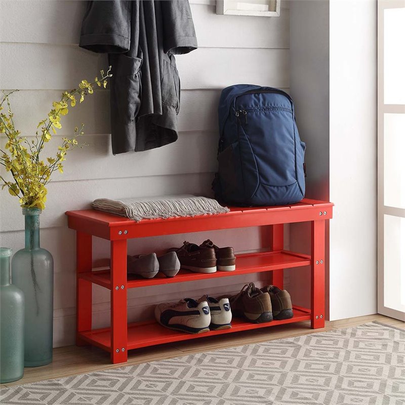 Convenience Concepts Oxford Utility Mudroom Entryway Bench in Red Wood Finish