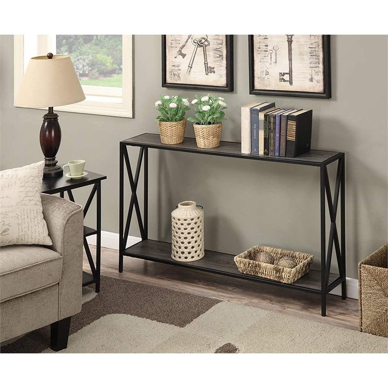 Convenience Concepts Tucson Console Table in Gray Wood Finish With Black Metal