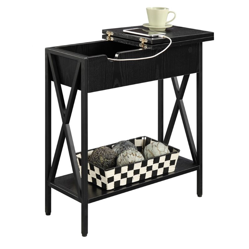 Convenience Concepts Tucson Electric Flip Top Table in Black Wood Finish