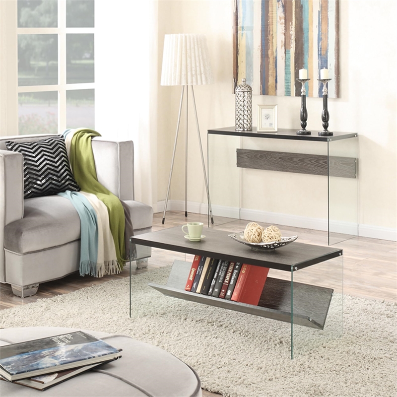 Convenience Concepts Soho Coffee Table in Weathered Gray Wood Finish