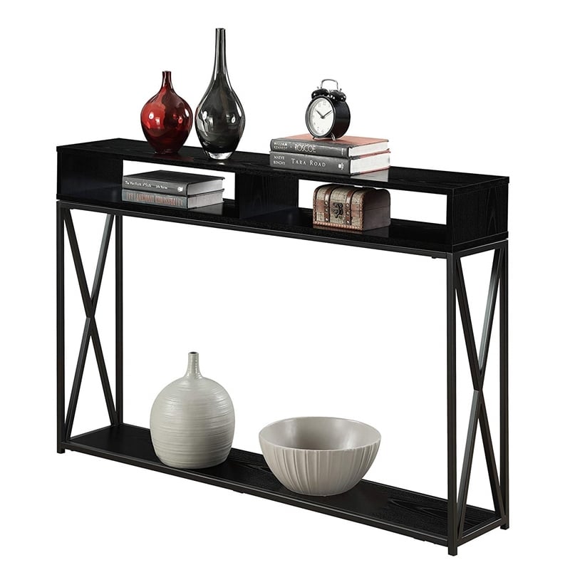 Convenience Concepts Tucson Deluxe Two-Tier Console Table in Black Wood Finish