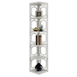 Convenience Concepts Omega Five-Shelf Corner Bookcase in White Wood Finish