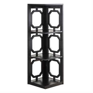 Convenience Concepts Omega Three-Shelf Corner Bookcase in Black Wood Finish