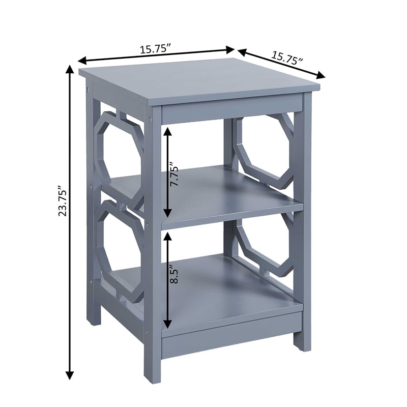 Convenience Concepts Omega Square End Table in Gray Wood Finish with Shelves