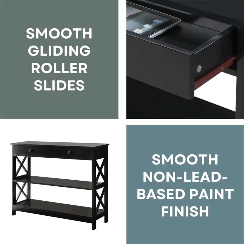 Convenience Concepts Oxford  Console Table with Drawer in Black Wood Finish