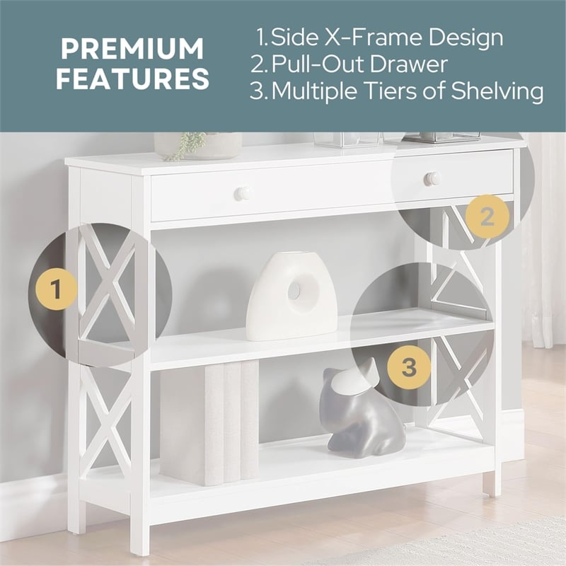 Convenience Concepts Oxford  Console Table with Drawer in White Wood Finish