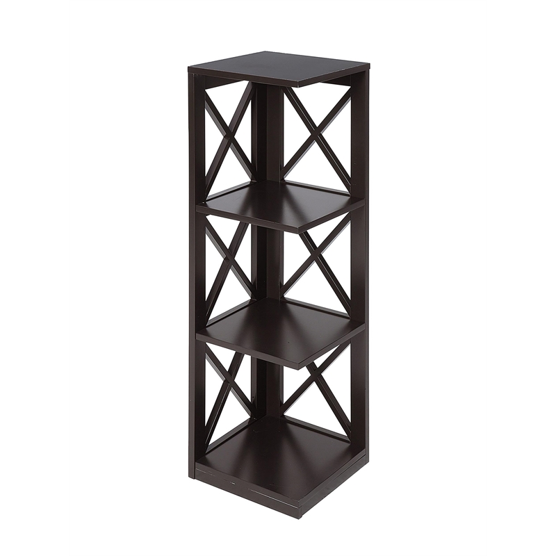 Convenience Concepts Oxford Three-Tier Corner Bookcase in Espresso Wood Finish