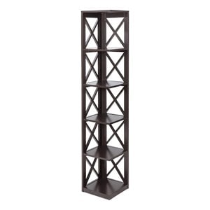 Convenience Concepts Oxford Five-Tier Corner Bookcase in Espresso Wood Finish