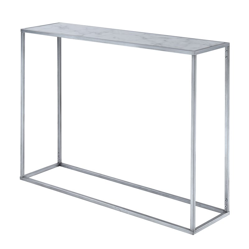 Convenience Concepts Gold Coast Faux Marble Console Table in Silver Metal Finish