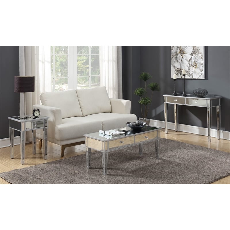 Convenience Concepts End Table Nightstand Bedside Rectangle in Glass - Mirrored