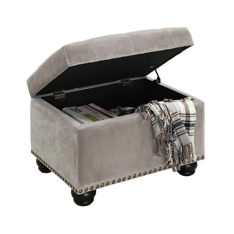 Designs4Comfort 5th Avenue Storage Ottoman in Beige Light Taupe Velvet Fabric