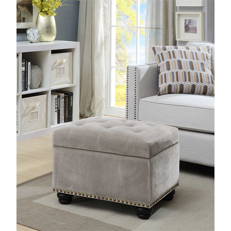 Designs4Comfort 5th Avenue Storage Ottoman in Beige Light Taupe Velvet Fabric