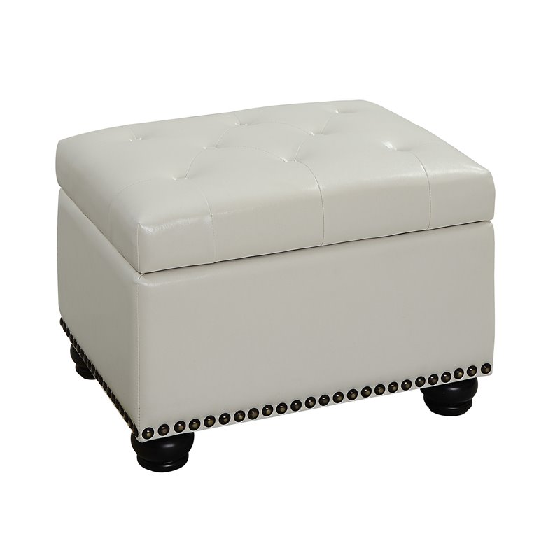 Designs4Comfort 5th Avenue Storage Ottoman in Ivory White Faux Leather Fabric
