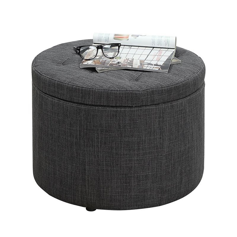 Convenience Concepts Designs4Comfort Round Shoe Ottoman in Gray Fabric