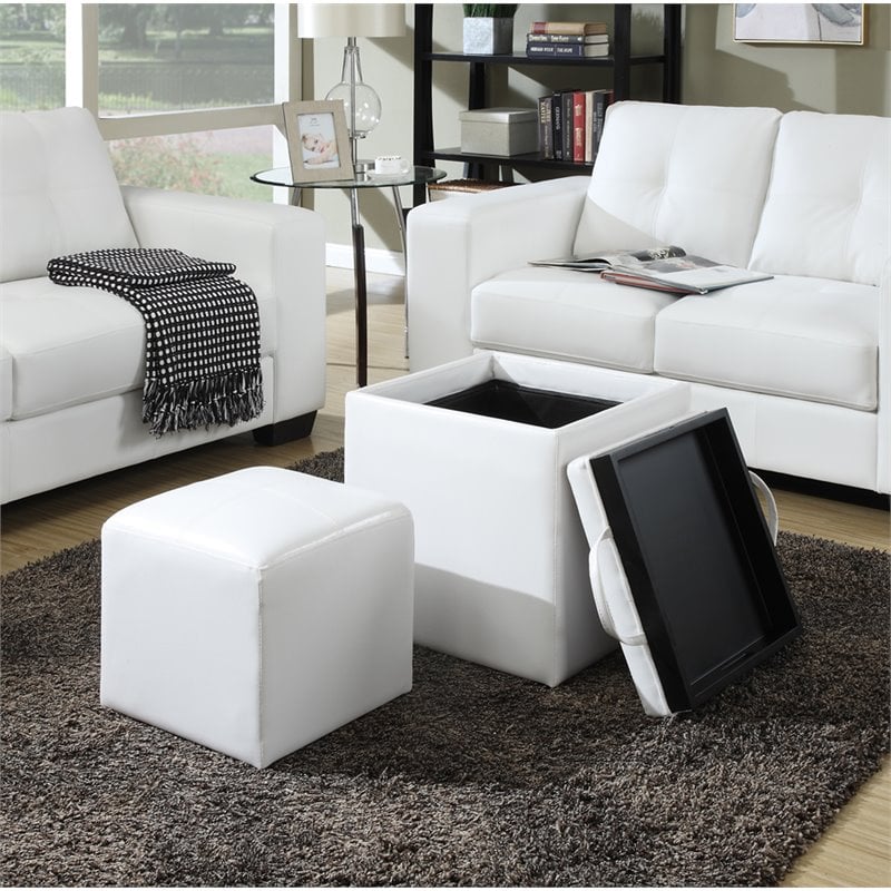 Designs4Comfort Park Avenue Single Ottoman with Stool in White Faux Leather