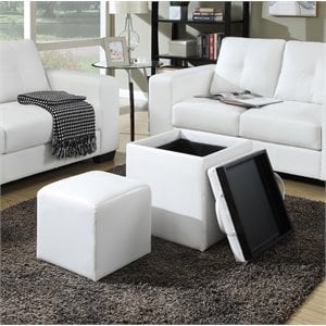 Designs4Comfort Park Avenue Single Ottoman with Stool in White Faux Leather