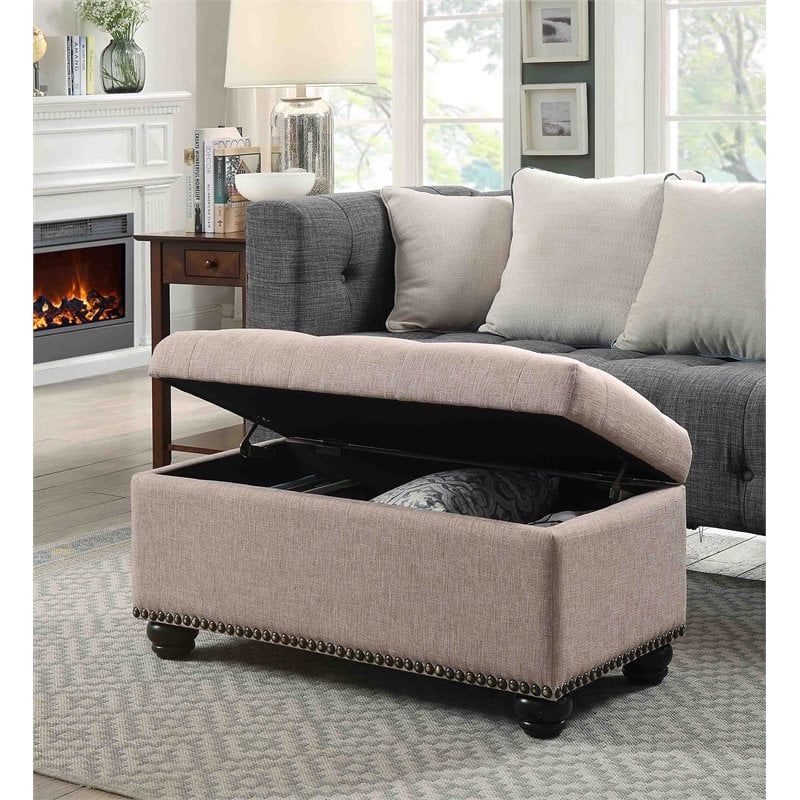 Convenience Concepts Designs4Comfort 7th Avenue Storage Ottoman in Tan Fabric