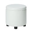 Designs4Comfort Round Accent Storage Ottoman in Ivory White Faux Leather Fabric