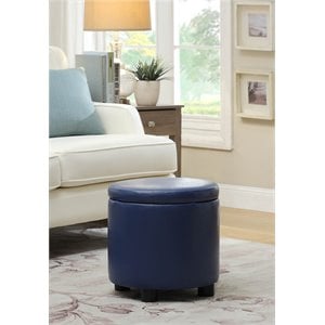 Designs4Comfort Round Accent Storage Ottoman in Blue Faux Leather Fabric