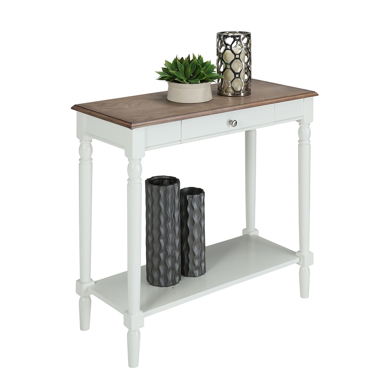 French Country Hall Table with Drawer and Shelf in Driftwood and White Wood