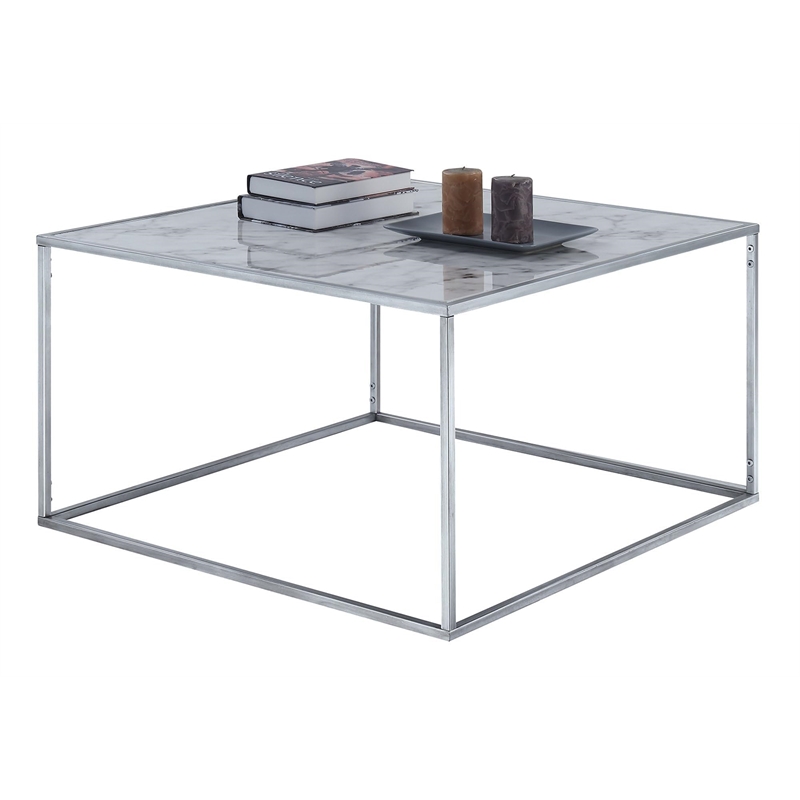 Gold Coast Coffee Table in Black Faux Marble Wood Finish and Silver Metal Frame
