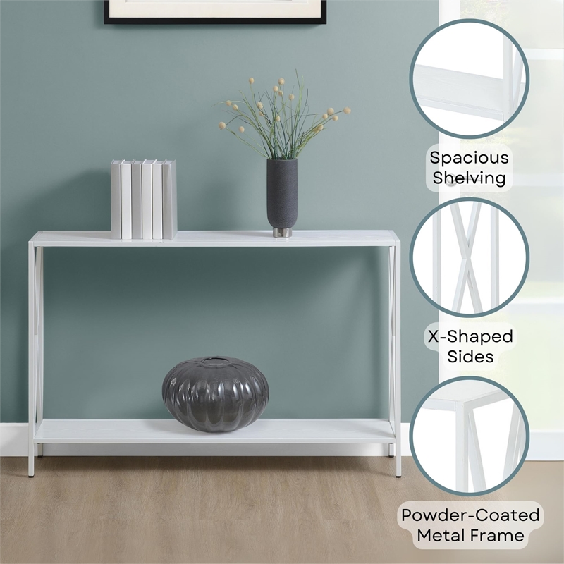 Convenience Concepts Tucson Console Table in White Wood Finish and Metal Frame